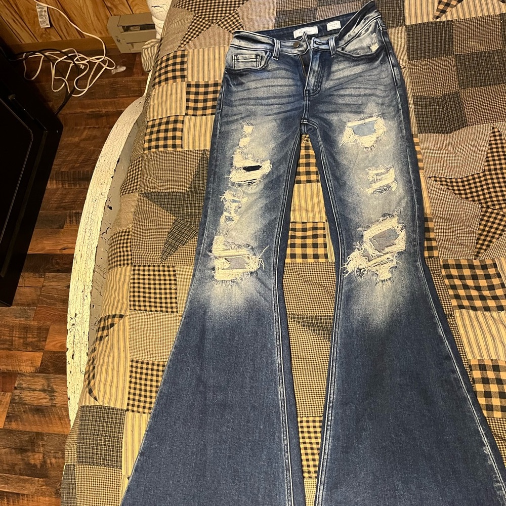 Kancan Distressed Flare Jeans